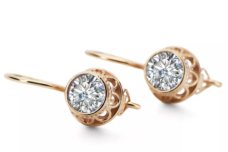 Zircon Or rose 14 carats vintage d'origine Des boucles d'oreilles Bijoux vintage vec117r